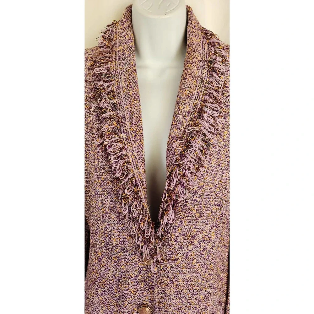 St.John Collection Purple Fringed Edges Knit Jacket 4 - Picture 2 of 7